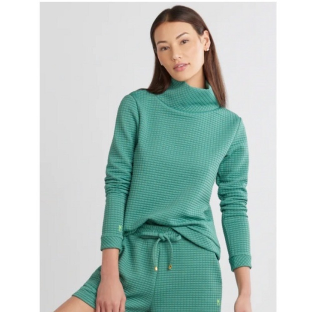 Dudley Stephens Park Slope Turtleneck Sz XS Green Waffle Long Sleeve Geometric
